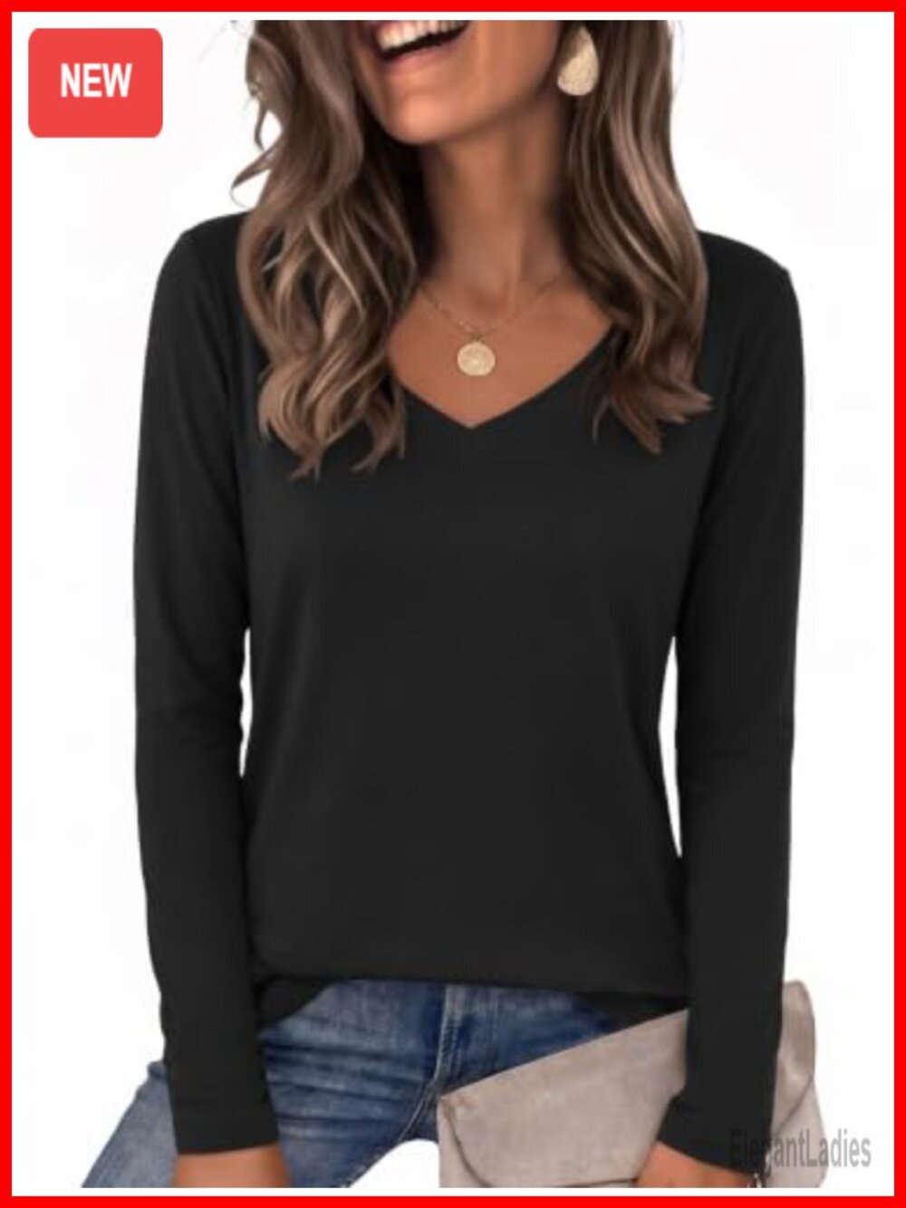 Zeagoo Womens Long Sleeve V Neck T-Shirt Polyester Spandex Loose Fit Casual